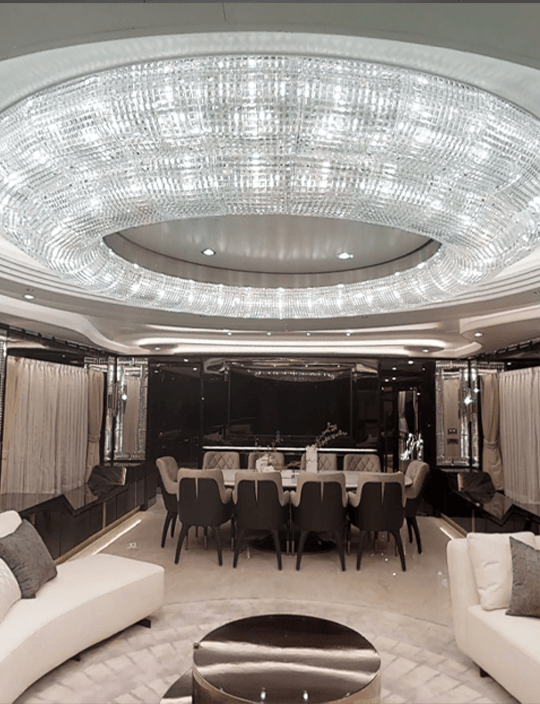 yacht interior with arabela chandelier