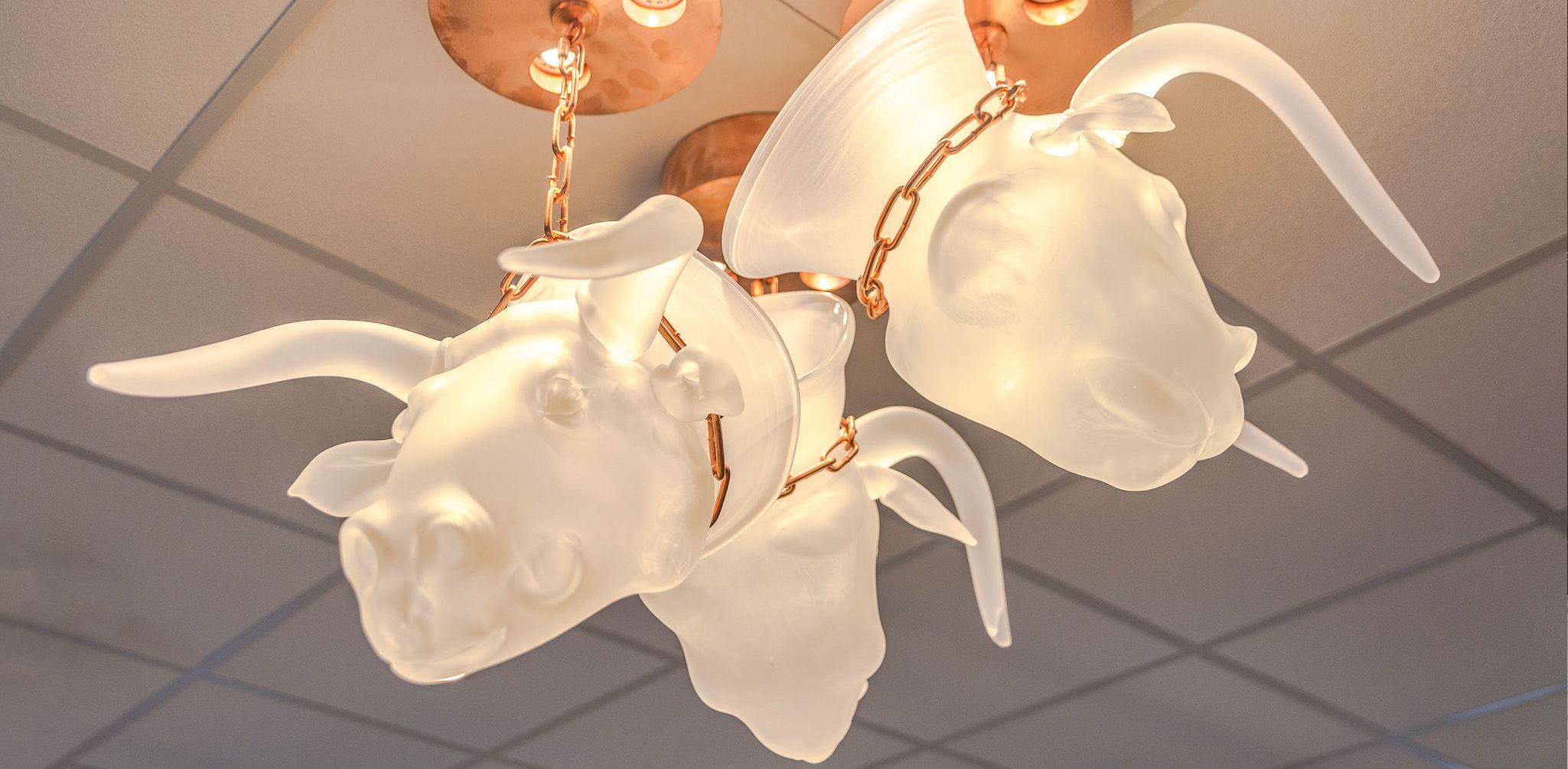 Bull head glass chandelier