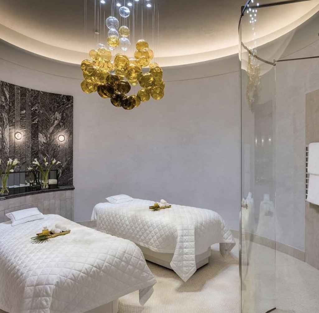 Bubbles chandelier in hotel spa