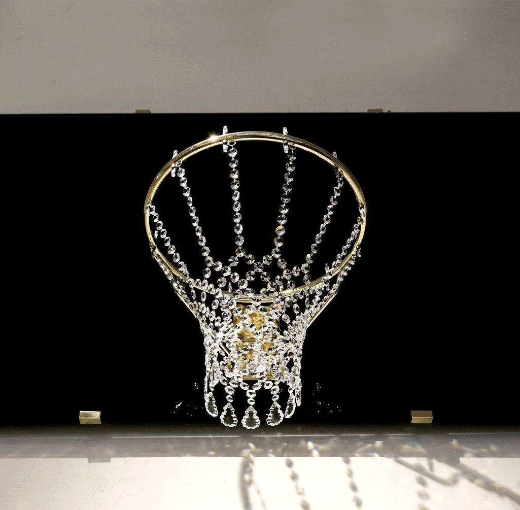 Glass basketball hoop on black background
