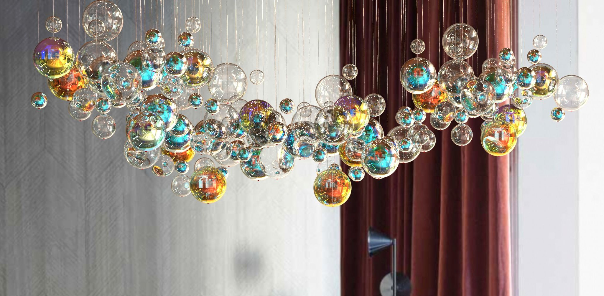 Bubbles chandlier from glass hanging in interior