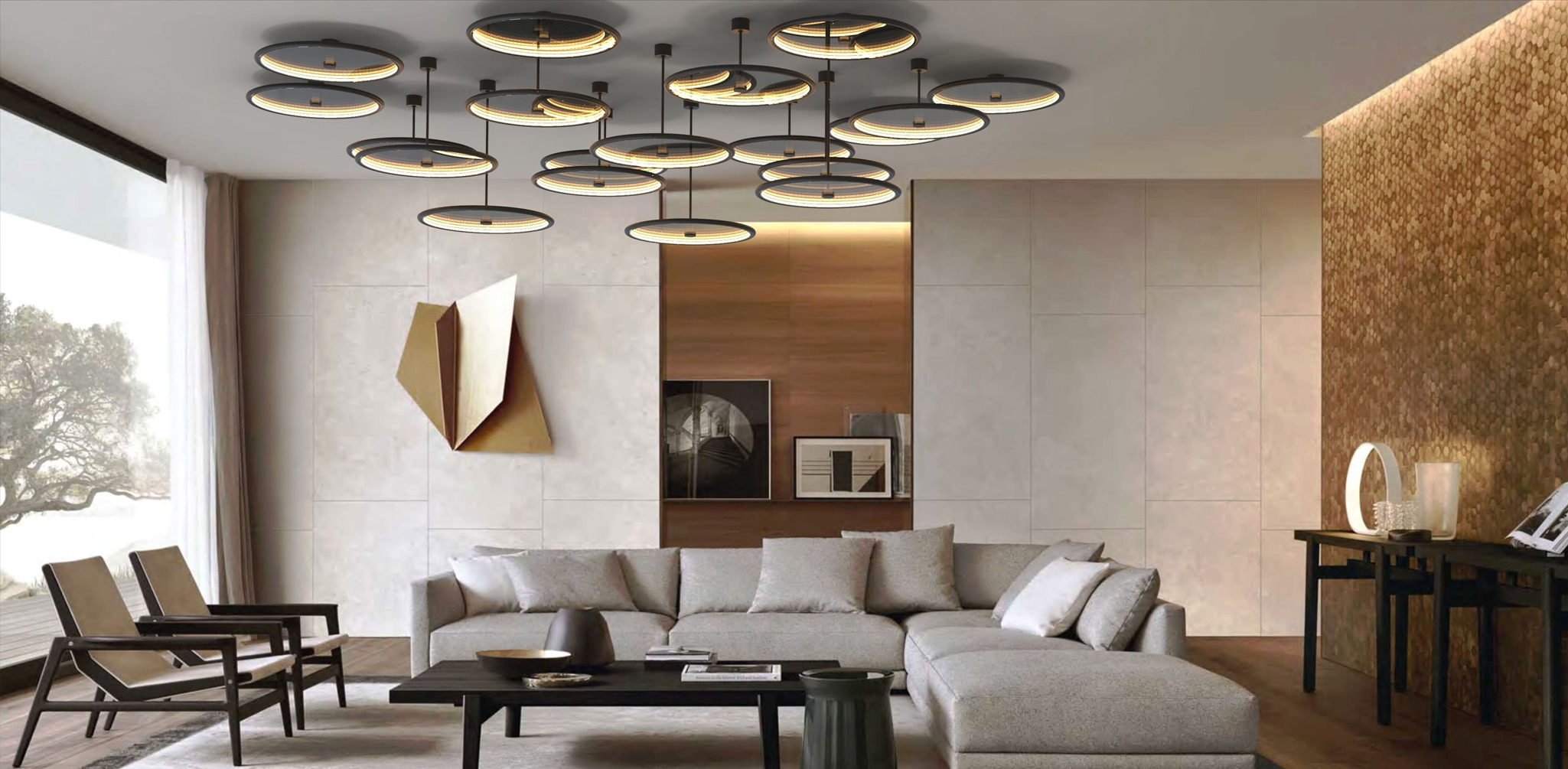 Minimal modern round lighting in minimal interior