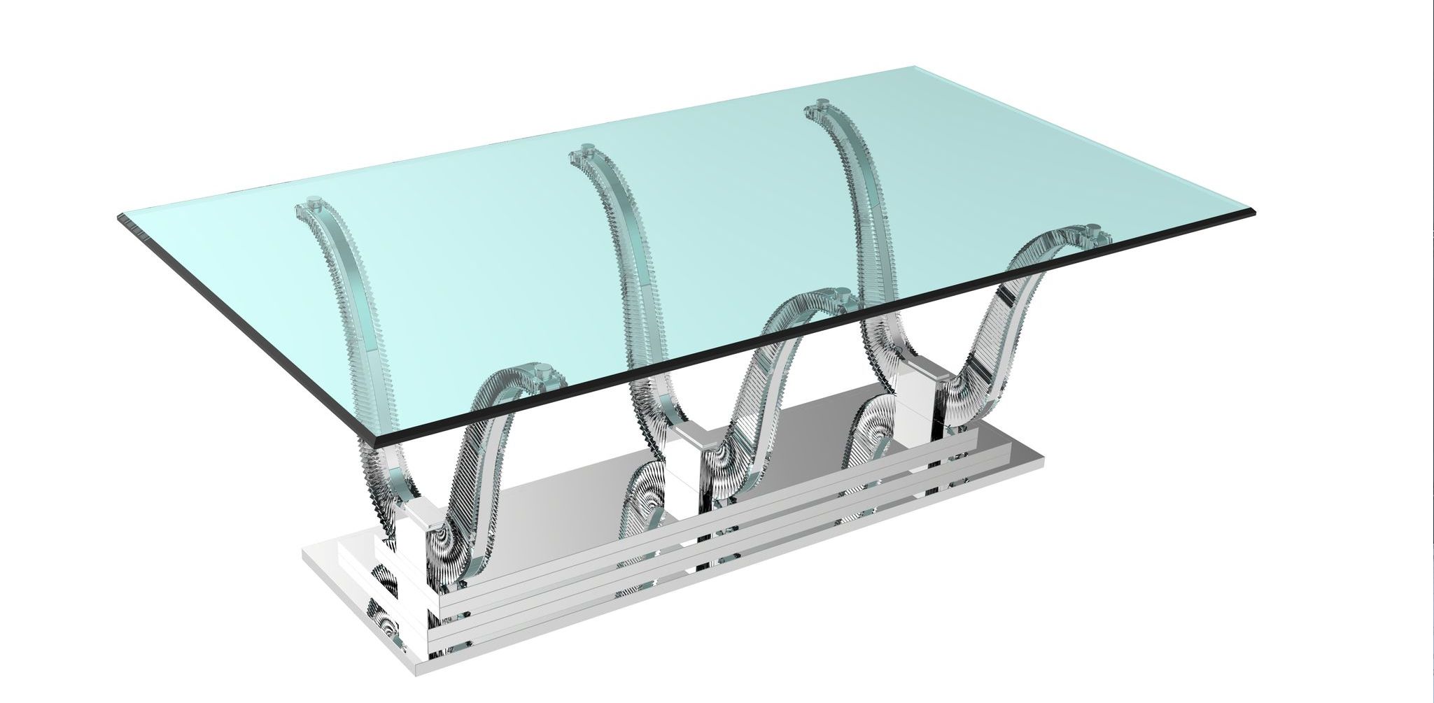 Metal and glass Harp table on white background