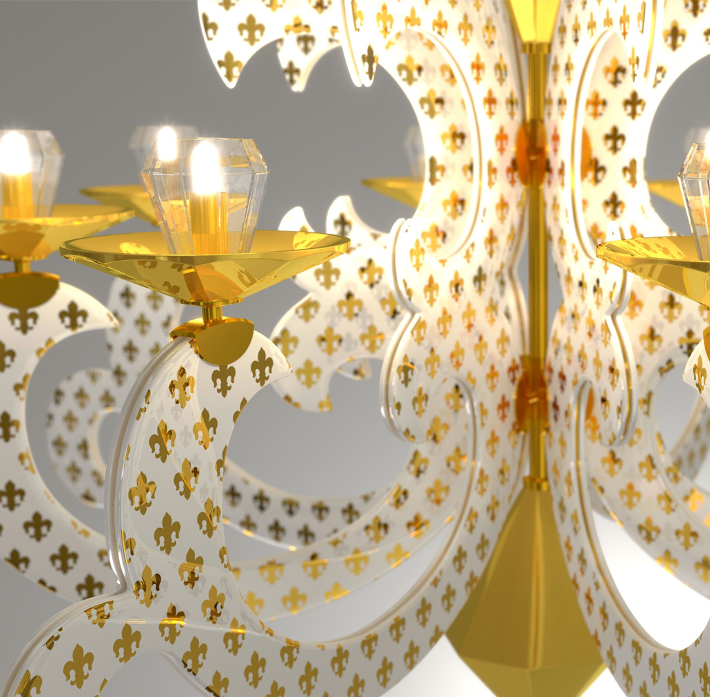 detail on Luxury white and gold Lila chandelier