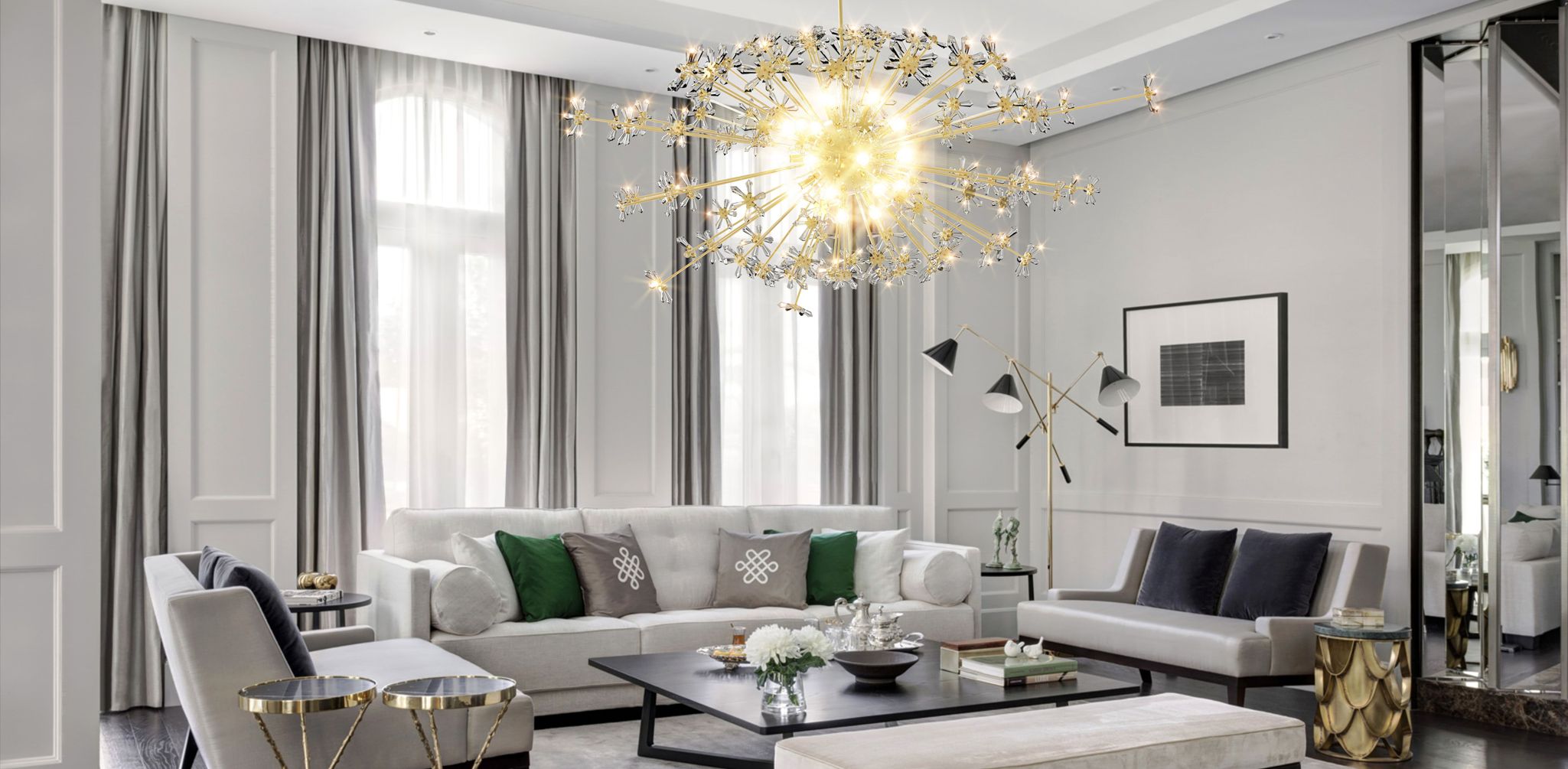 bespoke chandelier inspired by dandelion hanging in modern and minimal interior