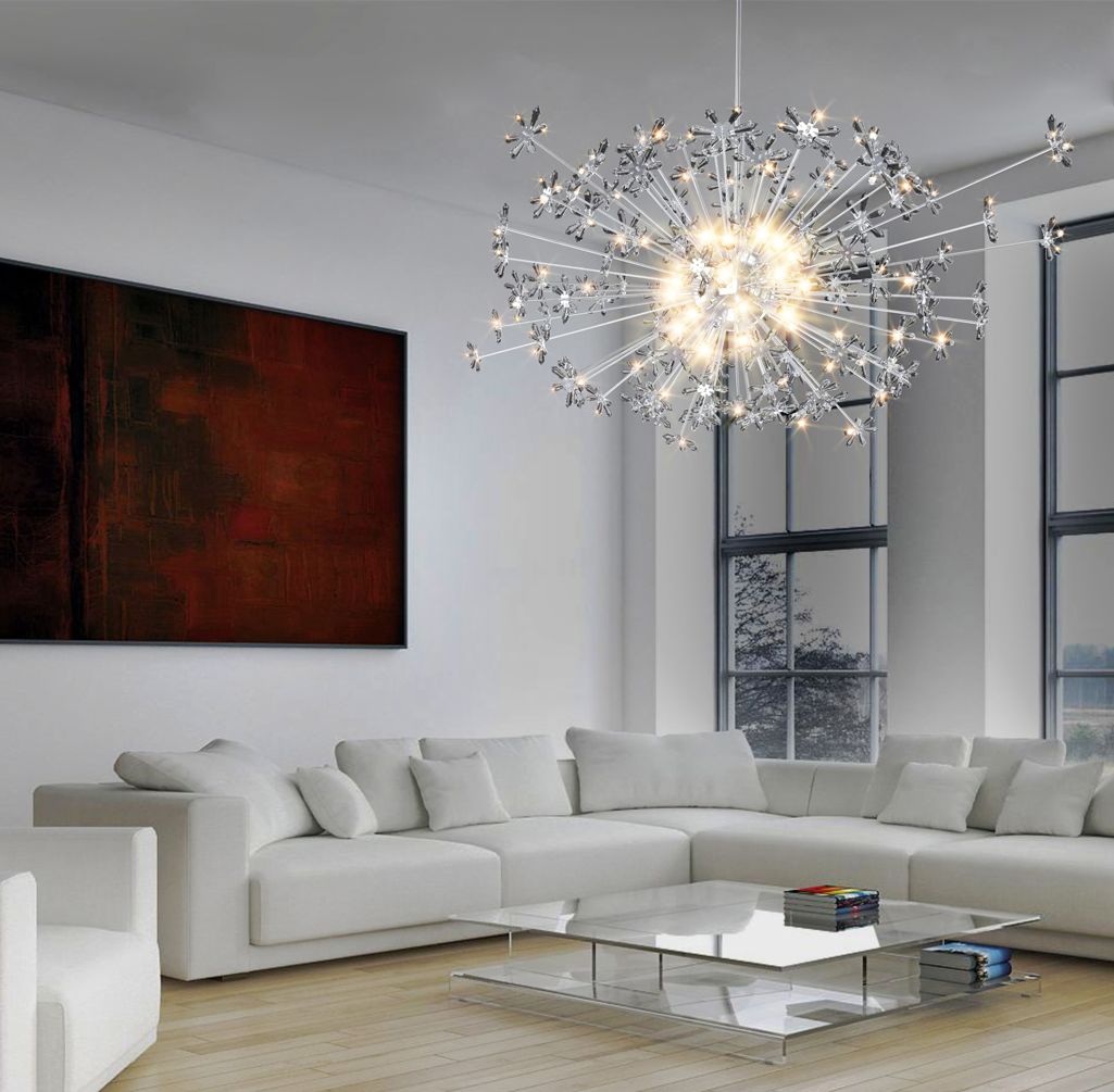 bespoke chandelier inspired by dandelion hanging in modern and minimal interior