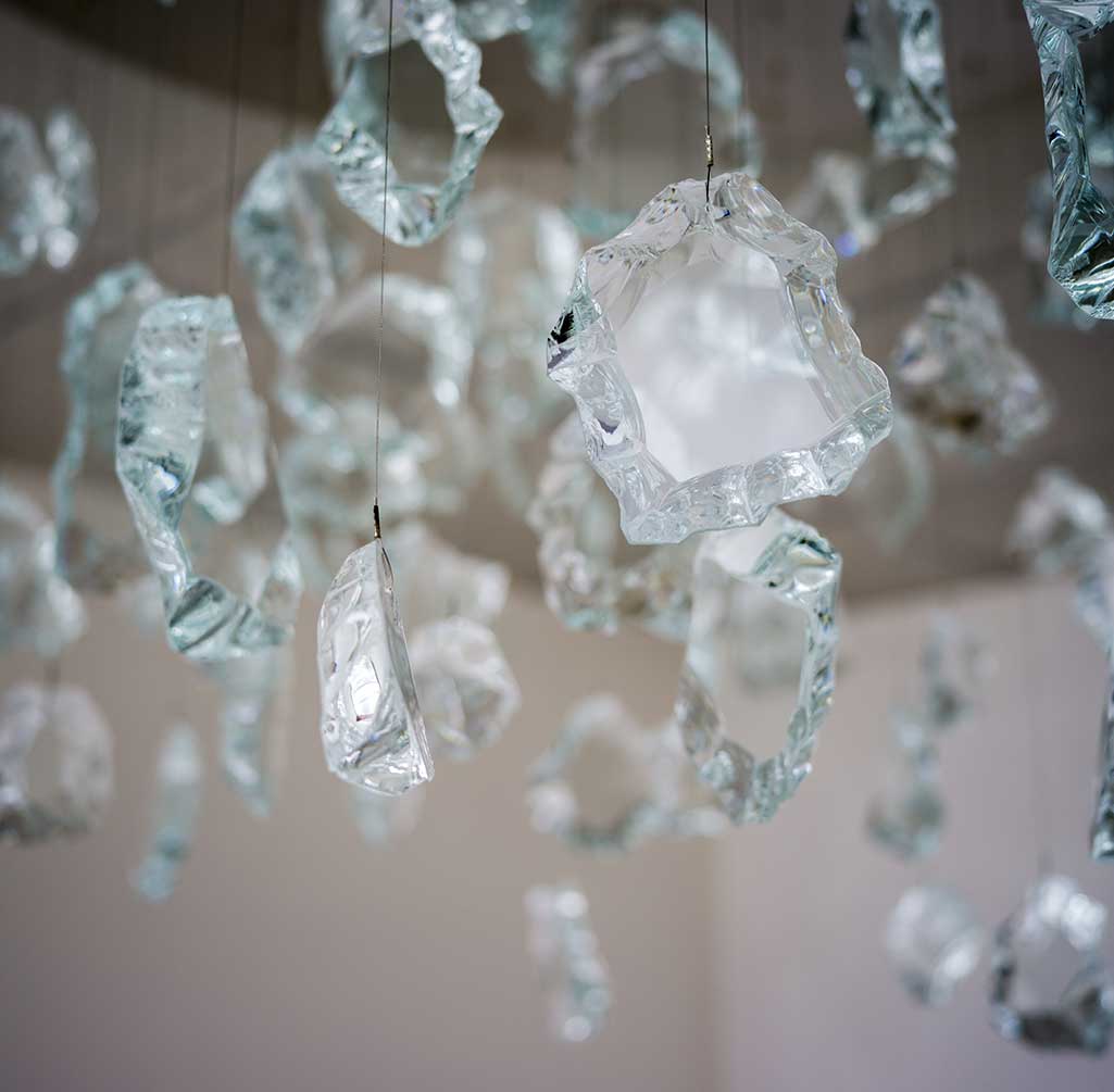 Authors Yulin Huang and Lukáš Houdek with their chandelier Snowflakes